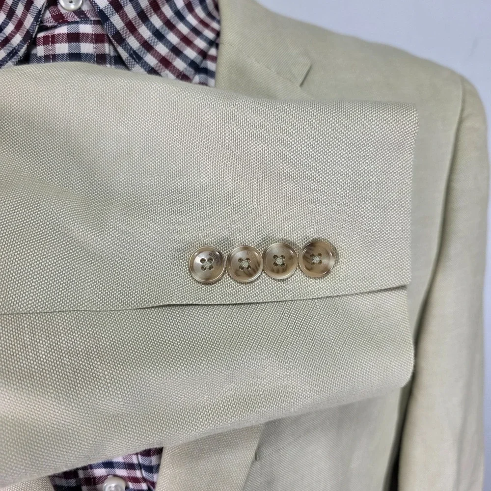 Tommy Hilfiger Men's Sport Coat Blazer Two Button Beige Linen Cotton‎ Blend 44L